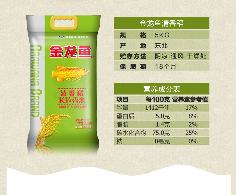 金龙鱼清香稻长粒香米5kg